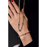 925 Ayar Gümüş Gold Kaplama Cam Göz Zincir Kolye Ve Bileklik Set