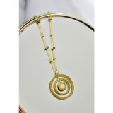925 Ayar Gümüş Gold Kaplama Greek Desenli Dönence, İç İçe Daire Harfli Nazar Mineli Zincirli Kolye