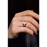 925 Ayar Gümüş Gold Kaplama Lacivert Zirkon Taşlı Plumeria Kolye