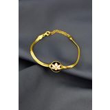 925 Ayar Gümüş Gold Kaplama Mineli Lotus Çiçeği Bileklik