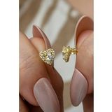 925 Ayar Gümüş Gold Kaplama Minik Tektaş Kalp Küpe