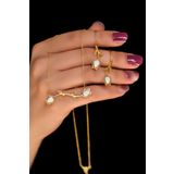 925 Ayar Gümüş Gold Kaplama Özel Tasarım Dallı Beyaz Opal Lale Kolye Ve Küpe Set