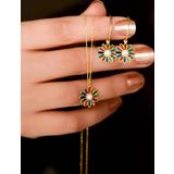 925 Ayar Gümüş Gold Kaplama Özel Tasarım Opal Taşlı Renklii Papatya Kolye ve Küpe Set
