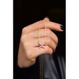 925 Ayar Gümüş Gold Kaplama Pembe Zirkon Taşlı Plumeria Kolye