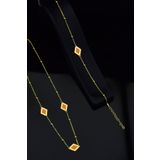 925 Ayar Gümüş Gold Kaplama Rüya Serisi Ebruli Cam Boyalı Dörtgen Kolye, Bileklik Ve Küpe Set