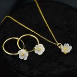 925 Ayar Gümüş Gold Kaplama Sedef Manolya Çiçeği Kolye Ve Halka Küpe Set