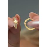 925 Ayar Gümüş Gold Kaplama Yıldız Detay 15 mm Halka Küpe