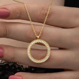 925 Ayar Gümüş Gold Kaplama Yuvarlak Çeyrek Altın Çerçevesi Kolye