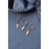 925 Ayar Gümüş Gold Kaplama Zirkon Taşlı Tüy Kolye Ve Halka Küpe Set