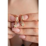925 Ayar Gümüş Gold Mistik Topaz Taşlı 12 mm Yıldız Küpe