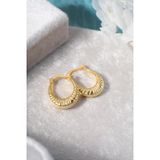 925 Ayar Gümüş Gold Rengi Çizgili Oval Tasarım Şarnel Küpe