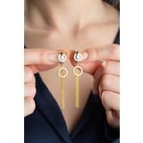 925 Ayar Gümüş Halkalı Zincir Sallantılı Küpe (GOLD)