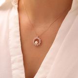 925 Ayar Gümüş İnci ve Zirkon Taşlı Halkalı Kolye (Rose Gold)