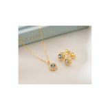 925 Ayar Gümüş Mart Ayı Oval Taşlı Kolye+Küpe Seti