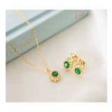 925 Ayar Gümüş Mayıs Ayı Doğum Taşı ( Emerald ) Kolye - Küpe Seti