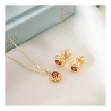 925 Ayar Gümüş Ocak Ayı Oval Taşlı Kolye+Küpe Seti
