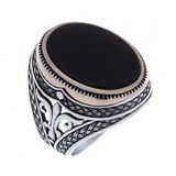 925 Ayar Gümüş Oniks Taşlı Bronz Çerçeveli Oval Erkek Yüzük