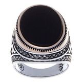 925 Ayar Gümüş Oniks Taşlı Bronz Çerçeveli Oval Erkek Yüzük