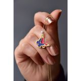 925 Ayar Gümüş Parlayan Incili Rüya Serisi Tasarım Ebruli Cam Boyalı İkili Kelebek Kolye