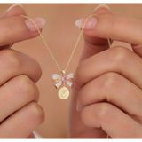 925 Ayar Gümüş Pembe Kalpli Kurdele ve Harfli Plaka Kolye