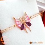 925 Ayar Gümüş Pembe Zirkon Taşlı Kelebek Kolye & Bileklik Seti