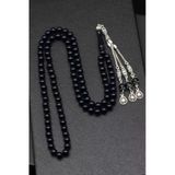 925 Ayar Gümüş Püsküllü 6 Mm 99'Lu Damla Kehribar Küre Kesim Tesbih - T-1750