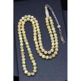 925 Ayar Gümüş Püsküllü 8 Mm 99'Lu Damla Kehribar Küre Kesim Tesbih - T-1751
