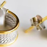 925 Ayar Gümüş Rodyum-gold Kaplama Tasarım Desenli Halka Küpe