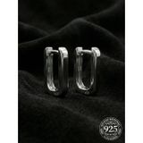 925 Ayar Gümüş Rodyum Kaplama Dikdörtgen Huggie Halka Küpe - Küçük Boy (3mm En)