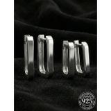 925 Ayar Gümüş Rodyum Kaplama Dikdörtgen Huggie Halka Küpe Seti 2'li Çift - (Orta-Küçük 3mm En)