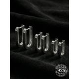 925 Ayar Gümüş Rodyum Kaplama Dikdörtgen Huggie Halka Küpe Seti 3'lü Çift - (Büyük-Orta-Küçük 3mm En)