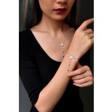 925 Ayar Gümüş Rodyum Kaplama Zincir Sallantılı Beyaz Taşlı Sedef Manolya Çiçeği Kolye-bileklik Set