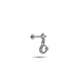 925 Ayar Gümüş Rodyumlu Minimal Ayyıldız Tragus Piercing