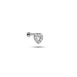 925 Ayar Gümüş Rodyumlu Minimal Kalp Tragus Piercing