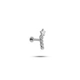 925 Ayar Gümüş Rodyumlu Minimal Kayan Yıldız Dört Taşlı Tragus Piercing
