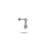 925 Ayar Gümüş Rodyumlu Minimal Sallantılı Çiçek Tragus Piercing