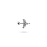 925 Ayar Gümüş Rodyumlu Minimal Üç Taşlı Zarif Tragus Piercing