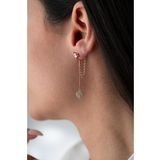 925 Ayar Gümüş Rose Kaplama 5 Mm Tektaş Sallantılı Zincir Kalp Model Küpe
