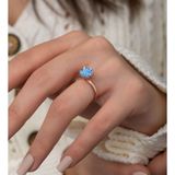 925 Ayar Gümüş Rose Kaplama Ayarlanabilir Akuamarin Lotus Çiçeği Yüzük