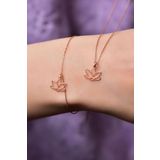 925 Ayar Gümüş Rose Kaplama Lotus Çiçeği Kolye Ve Bileklik Set