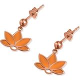 925 Ayar Gümüş Rose Kaplama Parlayan Rüya Serisi Tasarım Ebruli Cam Boyalı Turuncu Lotus Küpe
