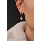 925 Ayar Gümüş Rose Kaplama Pembe Zirkon Taşlı Plumeria Halka Küpe