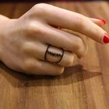 925 Ayar Gümüş Rose Renkli Siyah Taşlı Tasarım Yüzük