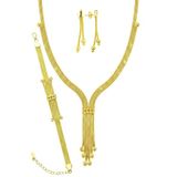 925 Ayar Gümüş Set Altın Kaplama Hasır Kalze Set - Dorika Toplu Örgü Püsküllü Kadın Takı Seti Sgtl13521gold