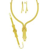 925 Ayar Gümüş Set Altın Kaplama Hasır Kalze Set - Düğüm Dorika Top Detaylı Düğün & Gelin Takı Seti Sgtl13522gold