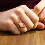 925 Ayar Gümüş Siyah Taşlı Pembe Renk Yıldız Yüzük