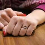 925 Ayar Gümüş Taç Yüzük, Pembe - Beyaz, Siyah Taş