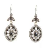 925 Ayar Gümüş ve Bronz Karışımı Marquise Safir ve Zirkon Taşlı Otantik Küpe