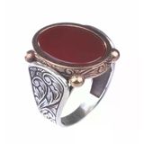 925 Ayar Gümüş Ve Bronz Karışımı Oval Akik Taş Erkek Yüzük
