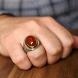 925 Ayar Gümüş Ve Bronz Karışımı Oval Akik Taşlı Erkek Yüzük